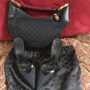 Gucci bamboo handle handbag and matchinGucci mules